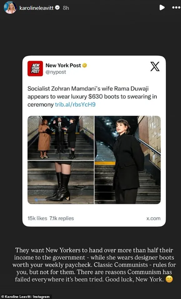White House Press Secretary Criticizes NYC Mayor's Wife for Wearing $630 Designer Boots Amid Inauguration Hypocrisy Claims