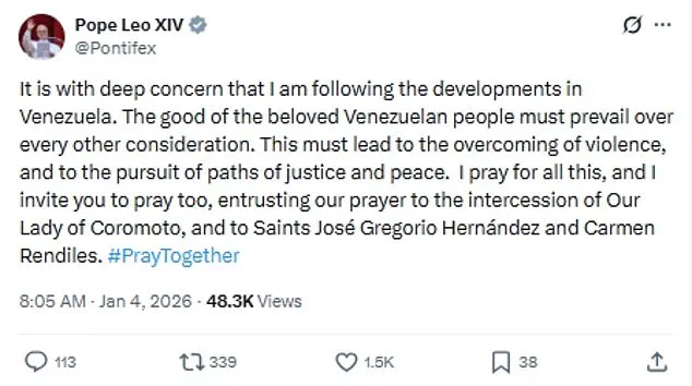 Pope Condemns US Military Operation, Urges Peace and Justice in Venezuela After Maduro's Capture