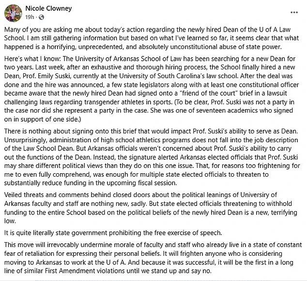 University of Arkansas Reverses Law School Dean Appointment Amid Debate Over Academic Freedom and Political Influence