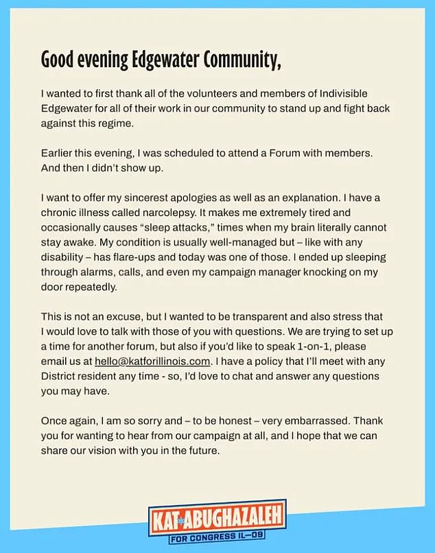 Democratic Candidate Kat Abughazaleh Misses Key Indivisible Project Event, Citing Medical Condition Amid Scrutiny Over Reliability in Illinois House Race