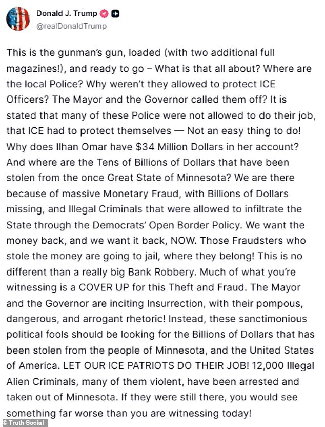 Trump Posts Photo of 'Loaded' Handgun, Accuses Minneapolis Officials After Border Patrol Shooting