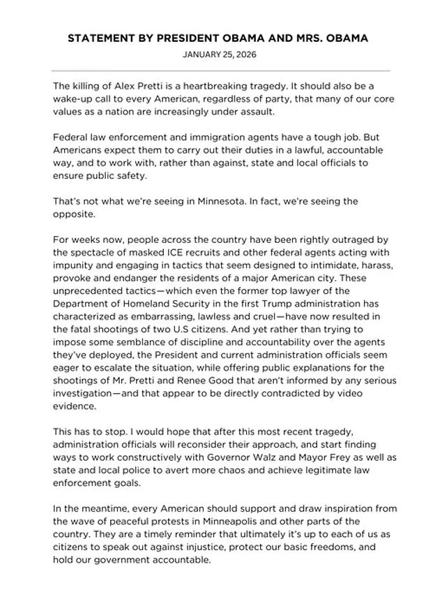 Former President Obama Addresses Tragic Deaths of Alex Pretti and Renee Nicole Good, Calls for Accountability in Immigration Enforcement Crisis