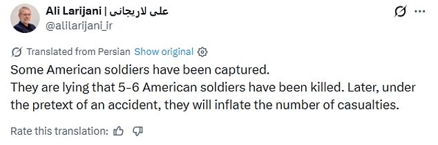 Pentagon Rejects Iran's Claims of U.S. Soldiers Being Captured, Calls Statements 'Disinformation