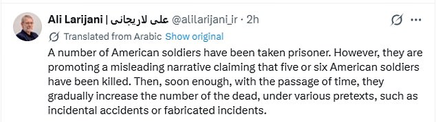 Pentagon Rejects Iran's Claims of U.S. Soldiers Being Captured, Calls Statements 'Disinformation