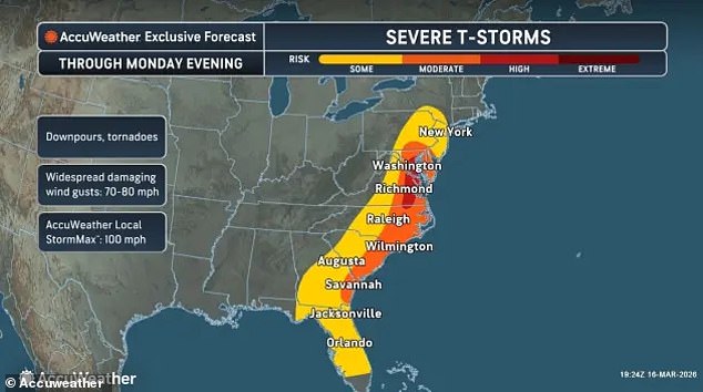 Massive Tornado Watch Spans East Coast as Storm System Threatens Millions with Violent Winds, Hail