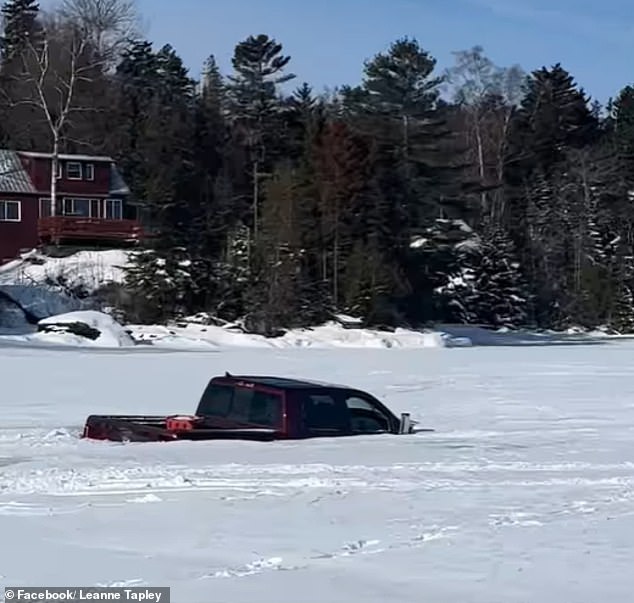 Trapped in Frozen Nightmare as Pickup Truck Plunges into Moosehead Lake During Ice Fishing Trip