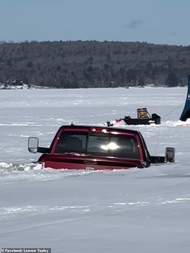 Trapped in Frozen Nightmare as Pickup Truck Plunges into Moosehead Lake During Ice Fishing Trip