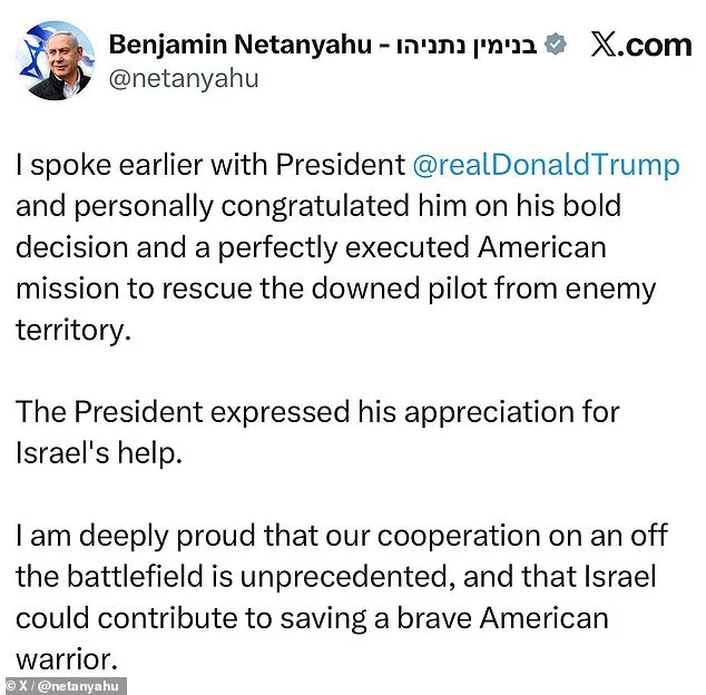 Rare Praise from Netanyahu as U.S., Israel Collaborate on Iran Rescue Mission