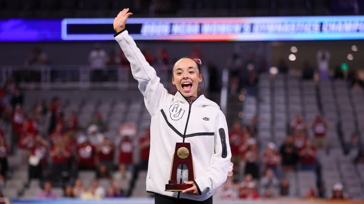 Faith Torrez wins floor exercise, securing Oklahoma's fourth NCAA title.