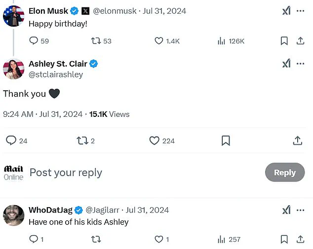 Elon Musk and Ashley St. Clair's Flirty Exchanges on X Hint at a Budding Romance