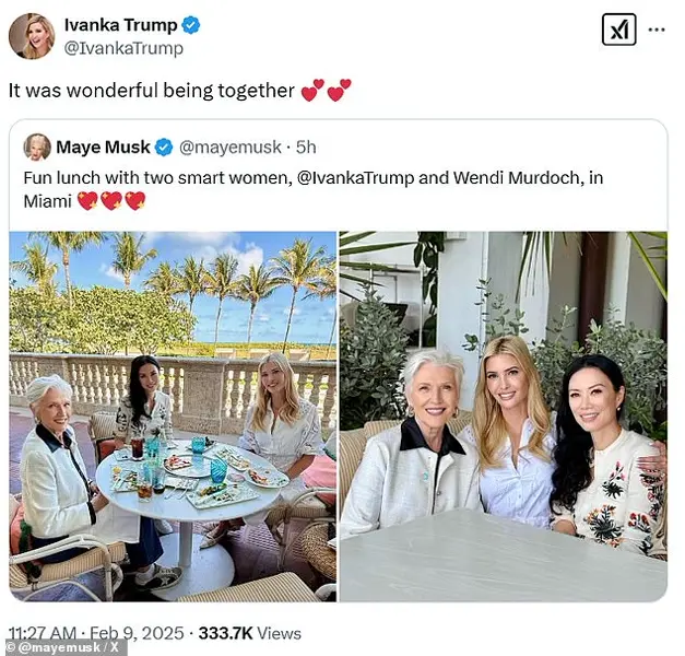 Ivanka Trump lunches with Elon Musk's mother and Rupert Murdoch's wife in Miami