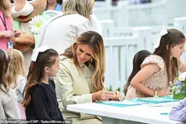 First Lady Melania Trump Dazzles in Cream Trench Coat at Easter Egg Roll