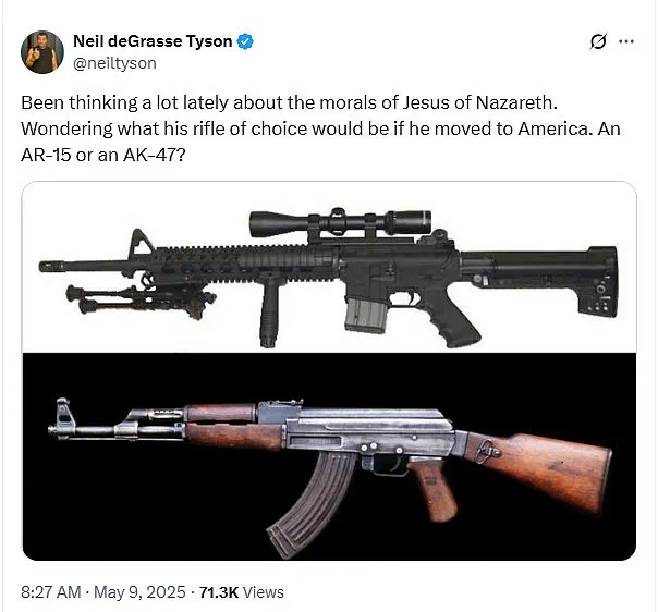 Renowned astrophysicist Neil deGrasse Tyson shares photo of wife's target practice, sparking political speculation