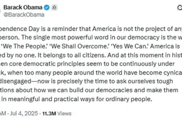 Barack Obama's Independence Day Message Balances Patriotism with Subtle Critique of Current Administration's Impact on Democratic Institutions