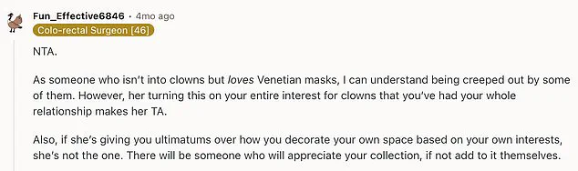 Clown Obsession Sparks Online Debate Over Personal Boundaries and Relationship Tensions